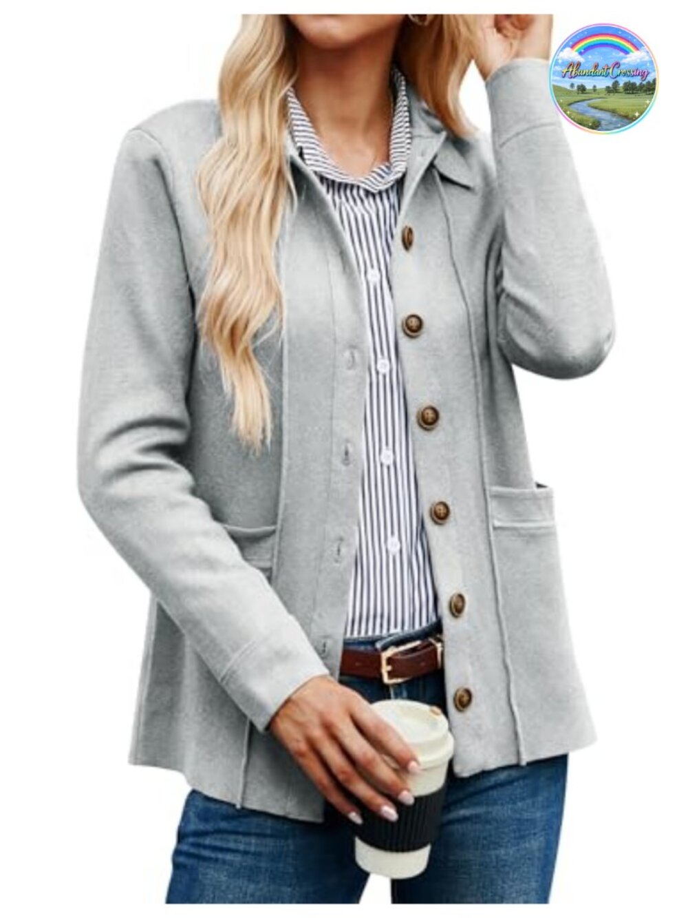 Women's Knit Button Cardigan Long Sleeve Open Front with Pockets
